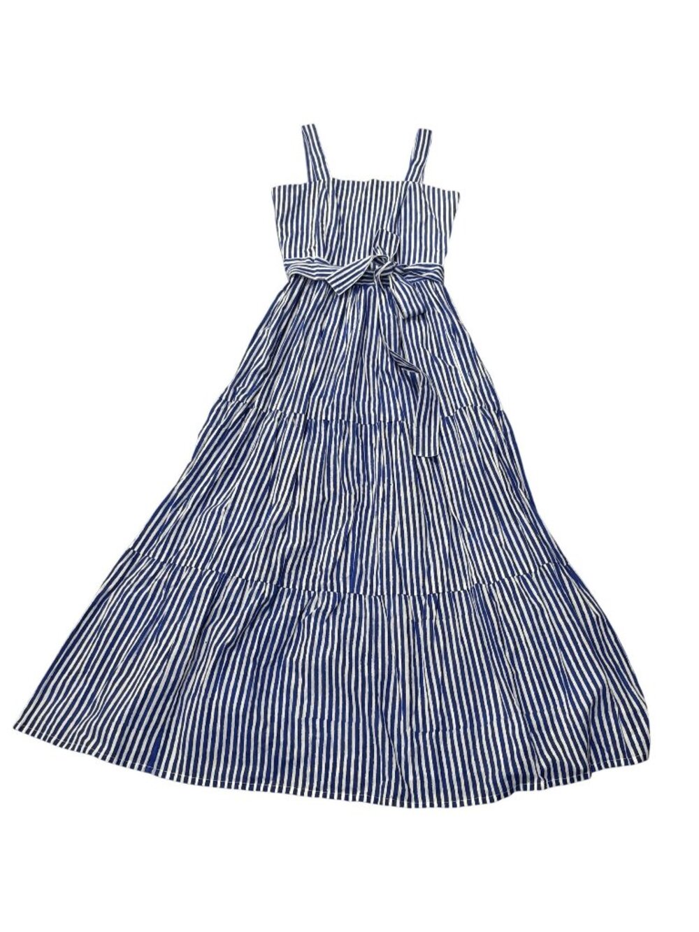 Maria de la Orden Tiered Cotton Maxi Dress in Blue Stripe